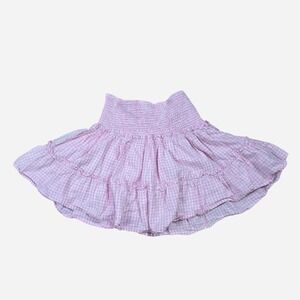 J.Marie Women's Pink Gingham Ruffle Tiered Skirt XS Smocked Waist Mini